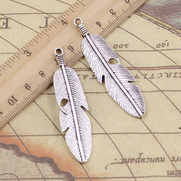 10pcs Charms Feather 59x16mm Tibetan Bronze DIY Retro Jewelry Bracelet Necklace Antique Bronze Pendant