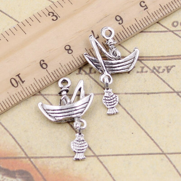10pcs Charms Fisherman Fishing Boat 31x19mm Tibetan Silver Color Pendants Antique Jewelry Making DIY Handmade Craft EF3989