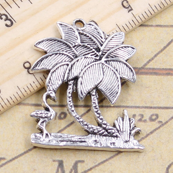 10pcs Charms Flamingo Crane Oconut Tree 34x28mm Tibetan Silver Color Pendants Antique Jewelry Making DIY Handmade Craft