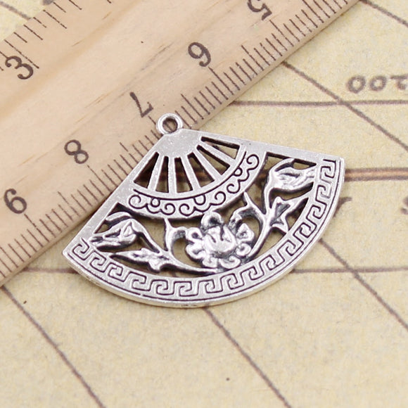 10pcs Charms Flower Fan 25x36mm Tibetan Silver Color Pendants Antique Jewelry Making DIY Handmade Craft Pendant