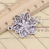 10pcs Charms Flower Link Connector 39x28mm Tibetan Bronze Silver Color Pendants Antique Jewelry Making DIY Handmade Craft