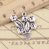 10pcs Charms Flower Pot 28x25mm Tibetan Silver Color Pendants Antique Jewelry Making DIY Handmade Craft