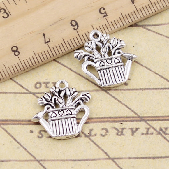 10pcs Charms Flower Pot Kettle 20x19mm Tibetan Silver Color Pendants Antique Jewelry Making DIY Handmade Craft