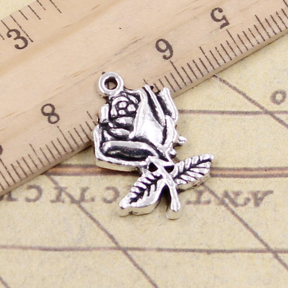 10pcs Charms Flower Rose 25x17mm Tibetan Silver Color Pendants Antique Jewelry Making DIY Handmade Craft