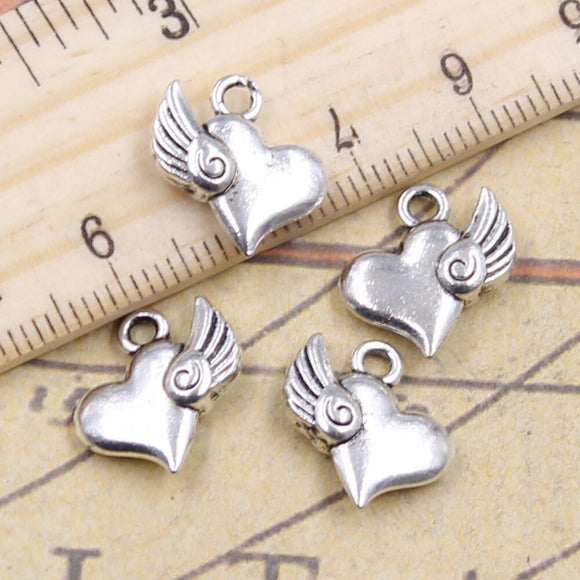 10pcs Charms Fly Heart 14x14mm Tibetan Silver Color Pendants Antique Jewelry Making DIY Handmade Craft Pendant