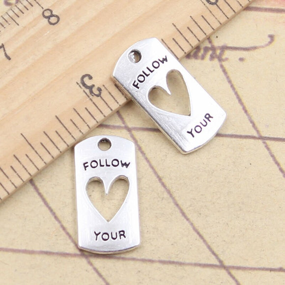 10pcs Charms Follow Your Heart 20x10mm Tibetan Silver Color Pendants Antique Jewelry Making DIY Handmade Craft