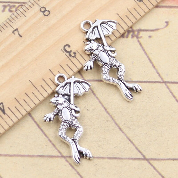 10pcs Charms Frog Holding Lotus Leaf Umbrella 26x15mm Tibetan Silver Color Pendants Antique Jewelry Making DIY Handmade Craft