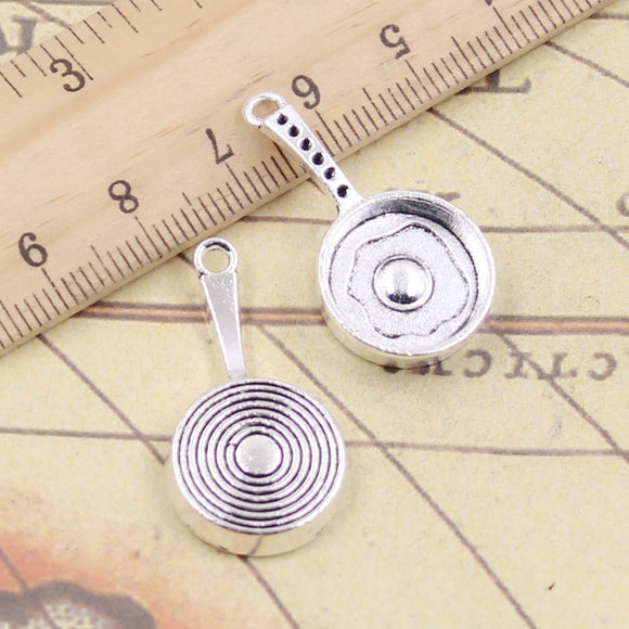 10pcs Charms Frying Pan Fried Eggs 31x16x4mm Tibetan Silver Color Pendants Antique Jewelry Making DIY Handmade Craft