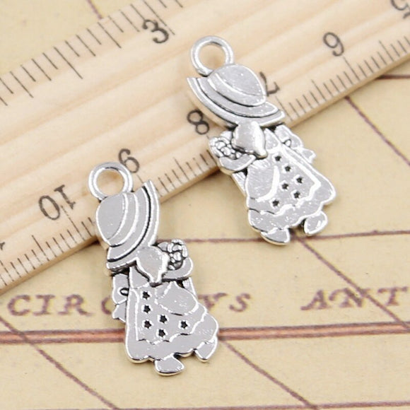 10pcs Charms Girl With Hat 28x12mm Tibetan Silver Color Pendants Antique Jewelry Making DIY Handmade Craft