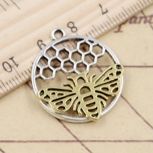 10pcs Charms Gold Bee Honeycomb Honeybee 29x25mm Tibetan Silver Color Pendants Antique Jewelry Making DIY Handmade Craft