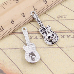 10pcs Charms Guitar Skull 32x11mm Tibetan Silver Color Pendants Antique Jewelry Making DIY Handmade Craft Pendant EF3869