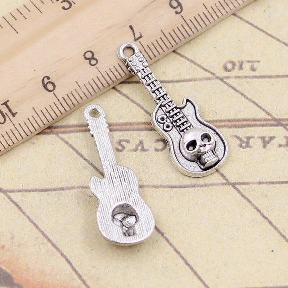 10pcs Charms Guitar Skull 32x11mm Tibetan Silver Color Pendants Antique Jewelry Making DIY Handmade Craft Pendant