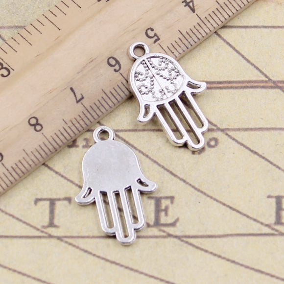 10pcs Charms Hamsa Palm Fatima Hand Protection 24x15mm Tibetan Bronze Silver Color Pendants Antique Jewelry Making DIY Craft