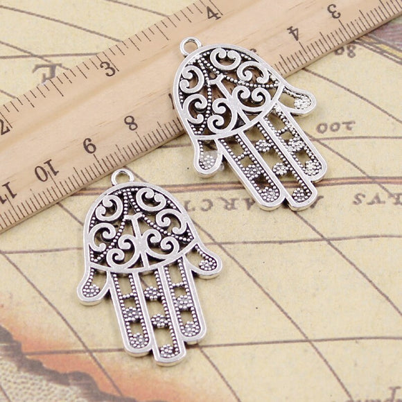 10pcs Charms Hamsa Palm Fatima Hand Protection 45x30mm Tibetan Silver Color Pendants Antique Jewelry Making DIY Craft Pendant