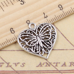 10pcs Charms Heart Butterfly 22x20mm Tibetan Silver Color Pendants Antique Jewelry Making EF3634