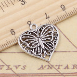 10pcs Charms Heart Butterfly 22x20mm Tibetan Silver Color Pendants Antique Jewelry Making EF3634