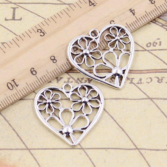 10pcs Charms Heart Flower 29x29mm Tibetan Bronze Silver Color Pendants Antique Jewelry Making DIY Handmade Craft EF3600