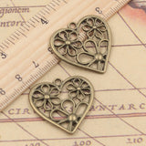 10pcs Charms Heart Flower 29x29mm Tibetan Bronze Silver Color Pendants Antique Jewelry Making DIY Handmade Craft Y11401