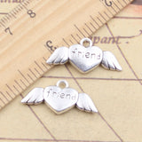 10pcs Charms Heart Fly Wings Friend 12x26mm Tibetan Silver Color Pendants Antique Jewelry Making DIY Handmade Craft