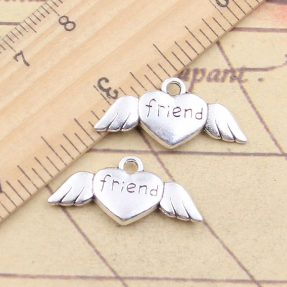 10pcs Charms Heart Fly Wings Friend 12x26mm Tibetan Silver Color Pendants Antique Jewelry Making DIY Handmade Craft