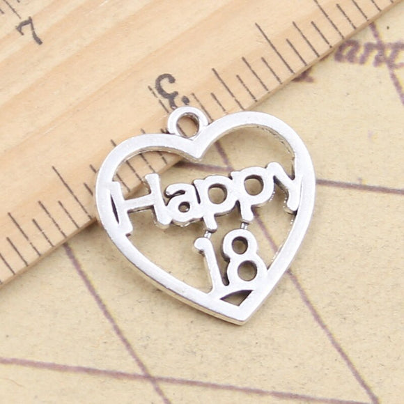 10pcs Charms Heart Happy 18 Ceremony 22x22mm Tibetan Silver Color Pendants Antique Jewelry Making DIY Handmade Craft