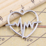 10pcs Charms Heart Heartbeat ECG 25x30mm Antique Silver Color Pendants Making DIY Handmade Jewelry Factory Wholesale