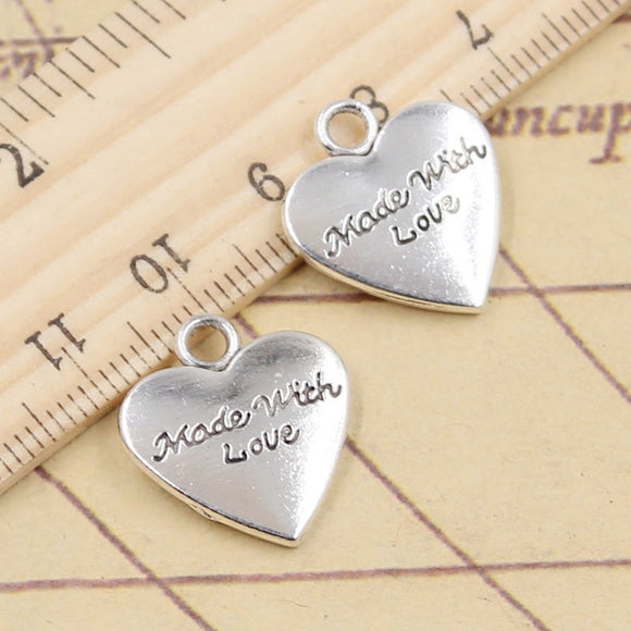 10pcs Charms Heart Made With Love 19x17mm Tibetan Silver Color Pendants Antique Jewelry Making DIY Handmade Craft