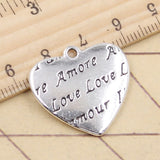 10pcs Charms Heart More Love 25x26mm Tibetan Silver Color Pendants Antique Jewelry Making DIY Handmade Craft
