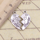 10pcs Charms Heart Mother Daughter 21x21mm Tibetan Silver Color Pendants Antique Jewelry Making DIY Handmade Craft