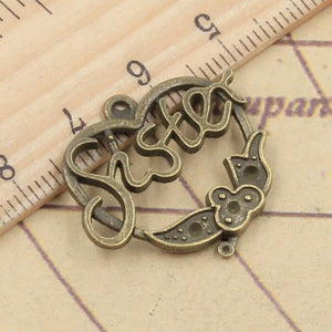 10pcs Charms Heart Sister Flower 24x24mm Tibetan Bronze Silver Color Pendants Antique Jewelry Making DIY Handmade Craft Pendant