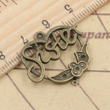 10pcs Charms Heart Sister Flower 24x24mm Tibetan Bronze Silver Color Pendants Antique Jewelry Making DIY Handmade Craft Pendant