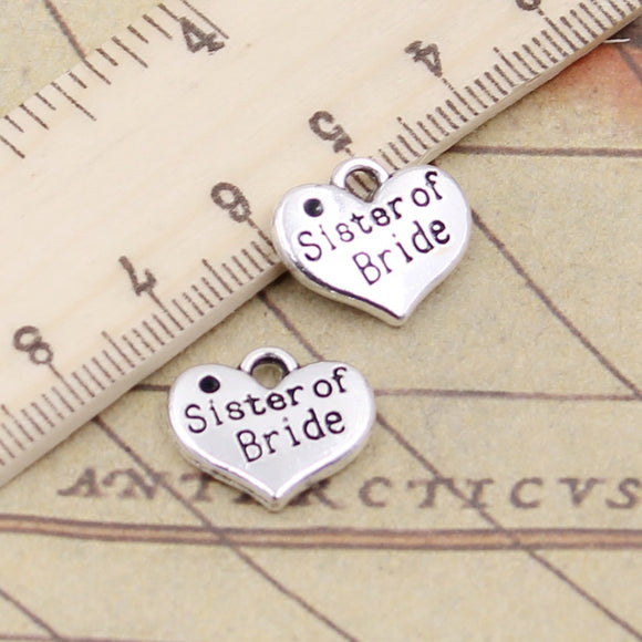 10pcs Charms Heart Sister Of Bride 13x15mm Tibetan Silver Color Pendants Antique Jewelry Making DIY Handmade Craft
