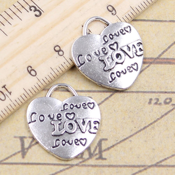 10pcs Charms Heart With Love 23x21mm Tibetan Silver Color Pendants Antique Jewelry Making DIY Handmade Craft