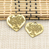 10pcs Charms Heart World Tree 23x23mm Tibetan Silver Color Pendants Antique Jewelry Making DIY Handmade Craft