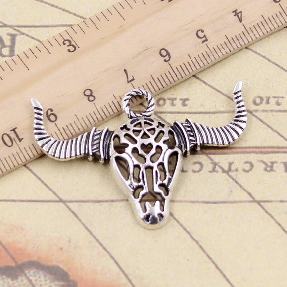 10pcs Charms Hollow Bull Ox Head 34x49mm Tibetan Silver Color Pendants Antique Jewelry Making DIY Handmade Craft