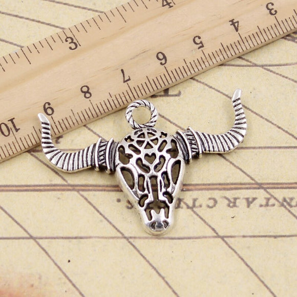 10pcs Charms Hollow Bull Ox Head 34x49mm Tibetan Silver Color Pendants Antique Jewelry Making DIY Handmade Craft