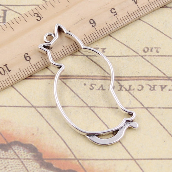 10pcs Charms Hollow Cat Silhouette 53x27mm Tibetan Bronze Silver Color Pendants Antique Jewelry Making DIY Handmade Craft