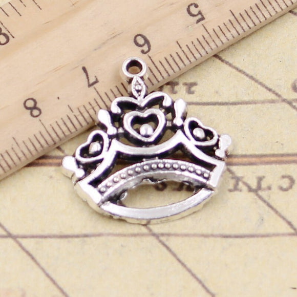 10pcs Charms Hollow Crown 26x26mm Tibetan Silver Color Pendants Antique Jewelry Making DIY Handmade Craft Pendant