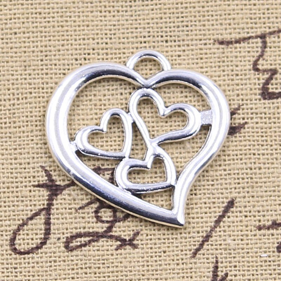 10pcs Charms Hollow Heart 28x27mm Antique Silver Color Pendants DIY Crafts Making Findings Handmade Tibetan Jewelry