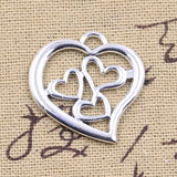 10pcs Charms Hollow Heart 28x27mm Antique Silver Color Pendants DIY Crafts Making Findings Handmade Tibetan Jewelry