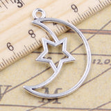10pcs Charms Hollow Moon Star 36x25mm Antique Silver Color Pendants Making DIY Handmade Jewelry Factory Wholesale