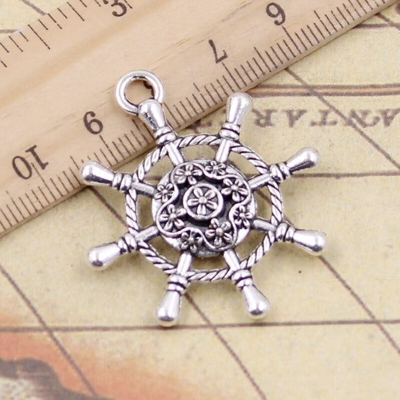 10pcs Charms Hollow Rudder Helm 40x34mm Tibetan Bronze Silver Color Pendants Antique Jewelry Making DIY Handmade Craft Pendant