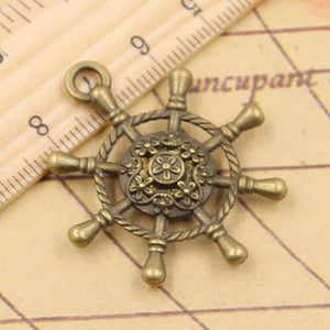 10pcs Charms Hollow Rudder Helm 40x34mm Tibetan Bronze Silver Color Pendants Antique Jewelry Making DIY Handmade Craft Pendant