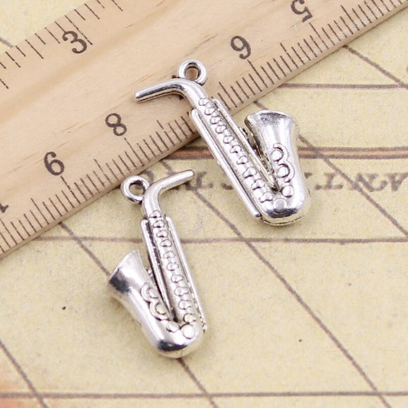 10pcs Charms Horn Saxophone 26x21mm Tibetan Bronze Silver Color Pendants Antique Jewelry Making DIY Handmade Craft Pendant