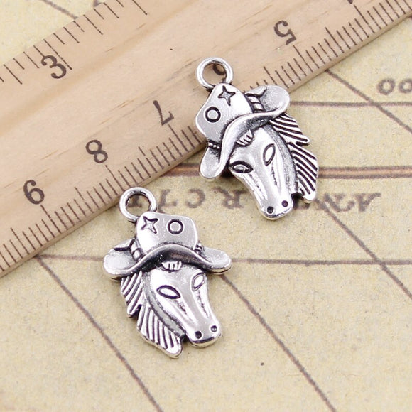 10pcs Charms Horse In Cowboy Hat 23x16mm Tibetan Bronze Silver Color Pendants Antique Jewelry Making DIY Handmade Craft