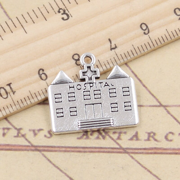 10pcs Charms Hospital Building 21x23mm Tibetan Silver Color Pendants Antique Jewelry Making DIY Handmade Craft