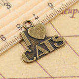 10pcs Charms I LOVE CATS 23x21mm Tibetan Bronze Silver Color Pendants Antique Jewelry Making DIY Handmade Craft