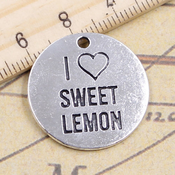 10pcs Charms I Love Sweet Lemon 24x24mm Tibetan Silver Color Pendants Antique Jewelry Making DIY Handmade Craft