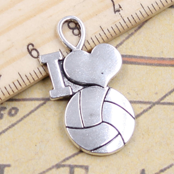 10pcs Charms I love volleyball 32x17mm Tibetan Silver Color Pendants Antique Jewelry Making DIY Handmade Craft