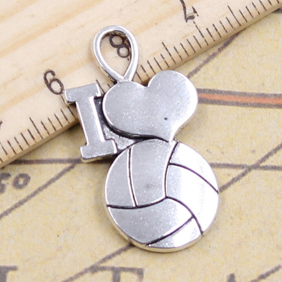 10pcs Charms I love volleyball 32x17mm Tibetan Silver Color Pendants Antique Jewelry Making DIY Handmade Craft